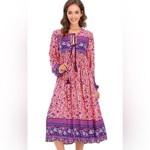 Bohemian Peasant-Style Floral Maxi Dress Size Small‎